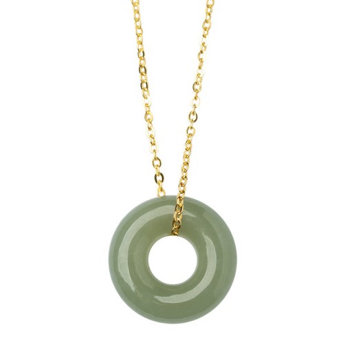 925 Silver Plated Gold Hetian Jade Peace Necklace