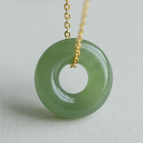 925 Silver Plated Gold Hetian Jade Peace Necklace