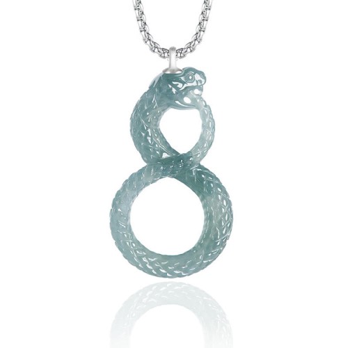 925 Sterling Silver Natural Jade Year of the Snake Necklace Pendant 925 Sterling Silver Natural Jade Year of the Snake Necklace Pendant