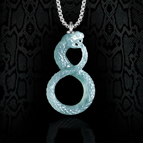 925 Sterling Silver Natural Jade Year of the Snake Necklace Pendant 925 Sterling Silver Natural Jade Year of the Snake Necklace Pendant