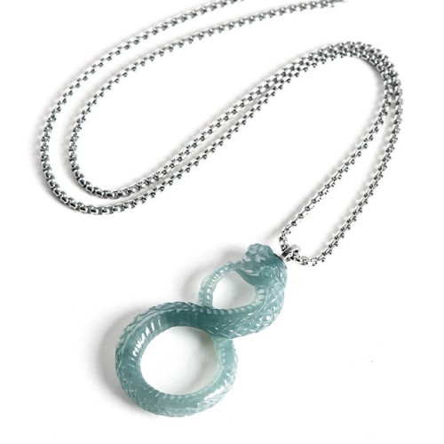 925 Sterling Silver Natural Jade Year of the Snake Necklace Pendant 925 Sterling Silver Natural Jade Year of the Snake Necklace Pendant