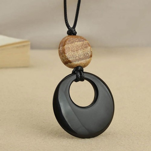 Black Obsidian Liuli Picture Stone Fulfillment Necklace Black Obsidian Liuli Picture Stone Fulfillment Necklace