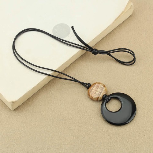 Black Obsidian Liuli Picture Stone Fulfillment Necklace Black Obsidian Liuli Picture Stone Fulfillment Necklace
