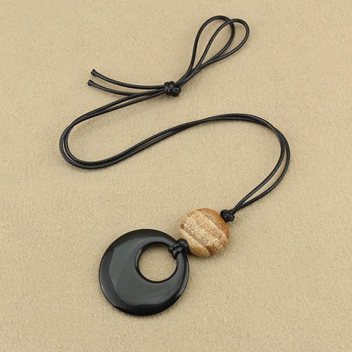 Black Obsidian Liuli Picture Stone Fulfillment Necklace Black Obsidian Liuli Picture Stone Fulfillment Necklace