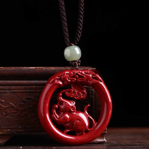 Cinnabar Hetian Jade Peace Buckle Calm Necklace Cinnabar Hetian Jade Peace Buckle Calm Necklace
