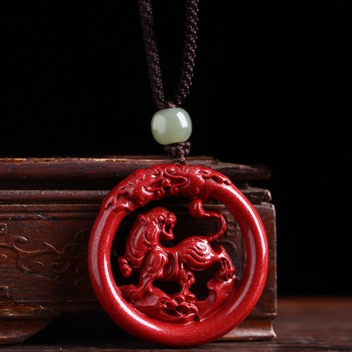Cinnabar Hetian Jade Peace Buckle Calm Necklace Cinnabar Hetian Jade Peace Buckle Calm Necklace