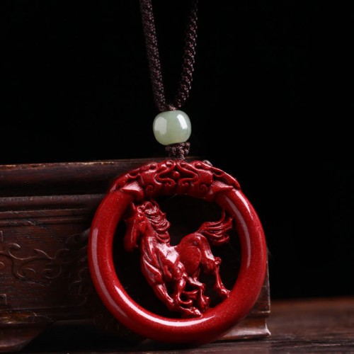 Cinnabar Hetian Jade Peace Buckle Calm Necklace Cinnabar Hetian Jade Peace Buckle Calm Necklace