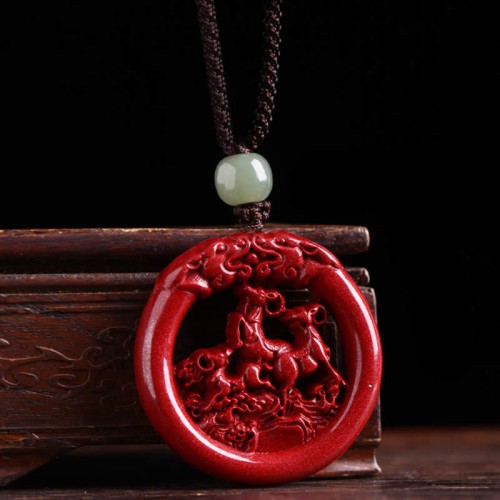 Cinnabar Hetian Jade Peace Buckle Calm Necklace Cinnabar Hetian Jade Peace Buckle Calm Necklace