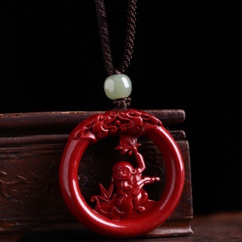 Cinnabar Hetian Jade Peace Buckle Calm Necklace Cinnabar Hetian Jade Peace Buckle Calm Necklace