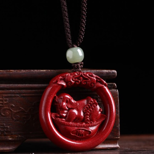 Cinnabar Hetian Jade Peace Buckle Calm Necklace Cinnabar Hetian Jade Peace Buckle Calm Necklace