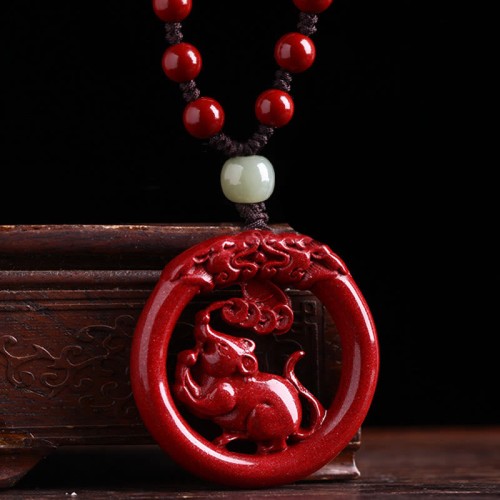 Cinnabar Hetian Jade Peace Buckle Calm Necklace Cinnabar Hetian Jade Peace Buckle Calm Necklace