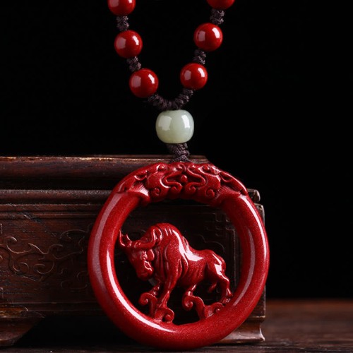 Cinnabar Hetian Jade Peace Buckle Calm Necklace Cinnabar Hetian Jade Peace Buckle Calm Necklace