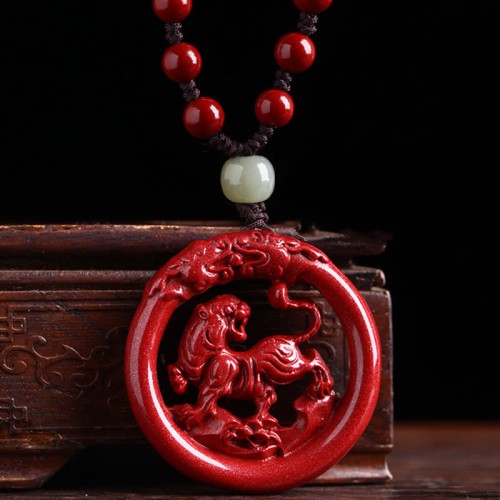Cinnabar Hetian Jade Peace Buckle Calm Necklace Cinnabar Hetian Jade Peace Buckle Calm Necklace