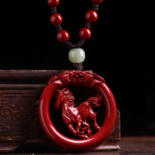 Cinnabar Hetian Jade Peace Buckle Calm Necklace Cinnabar Hetian Jade Peace Buckle Calm Necklace