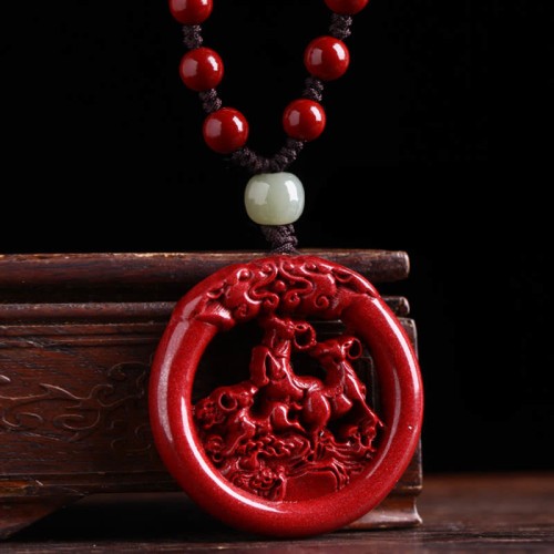Cinnabar Hetian Jade Peace Buckle Calm Necklace Cinnabar Hetian Jade Peace Buckle Calm Necklace