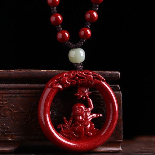 Cinnabar Hetian Jade Peace Buckle Calm Necklace Cinnabar Hetian Jade Peace Buckle Calm Necklace
