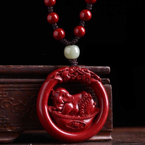 Cinnabar Hetian Jade Peace Buckle Calm Necklace Cinnabar Hetian Jade Peace Buckle Calm Necklace