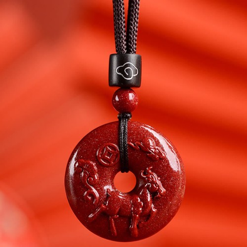 Chinese Zodiac Cinnabar Peace Necklace