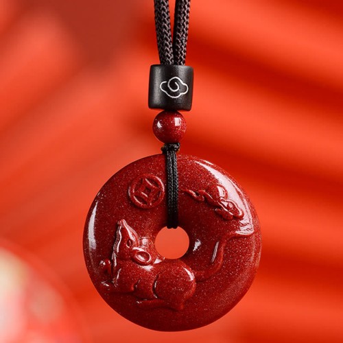 Chinese Zodiac Cinnabar Peace Necklace