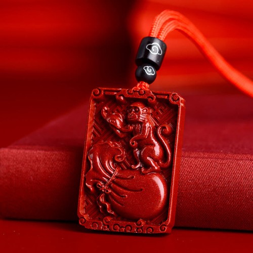 Chinese Zodiac Cinnabar Rectangle Calm Necklace Chinese Zodiac Cinnabar Rectangle Calm Necklace