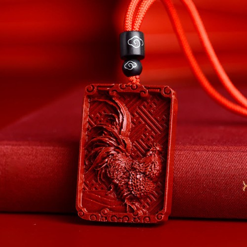 Chinese Zodiac Cinnabar Rectangle Calm Necklace Chinese Zodiac Cinnabar Rectangle Calm Necklace