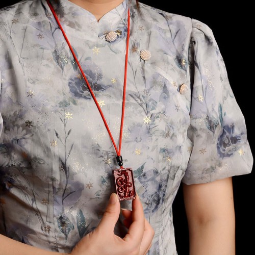 Chinese Zodiac Cinnabar Rectangle Calm Necklace Chinese Zodiac Cinnabar Rectangle Calm Necklace