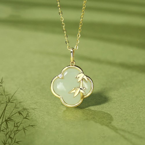 Hetian Jade Four Leaf Clover Bamboo Growth Necklace Hetian Jade Four Leaf Clover Bamboo Growth Necklace