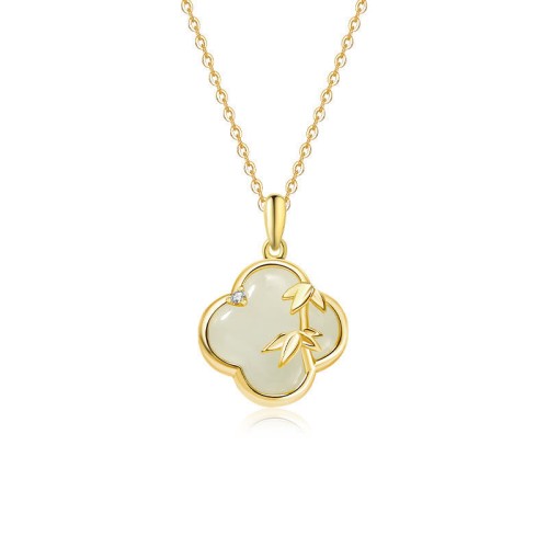 Hetian Jade Four Leaf Clover Bamboo Growth Necklace Hetian Jade Four Leaf Clover Bamboo Growth Necklace
