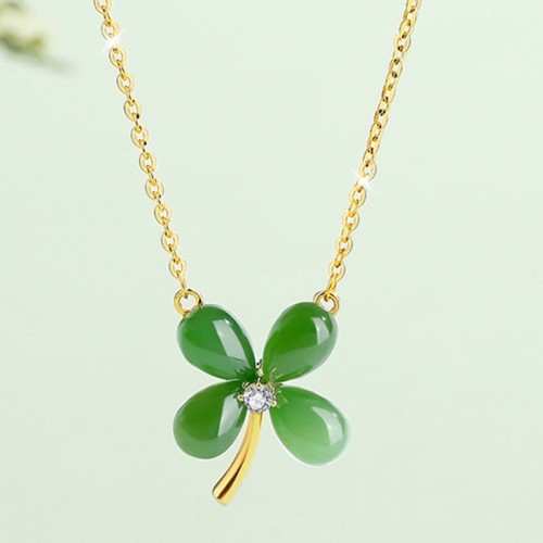 Jade Sterling Silver Four Leaf Clover Luck Necklace Jade Sterling Silver Four Leaf Clover Luck Necklace