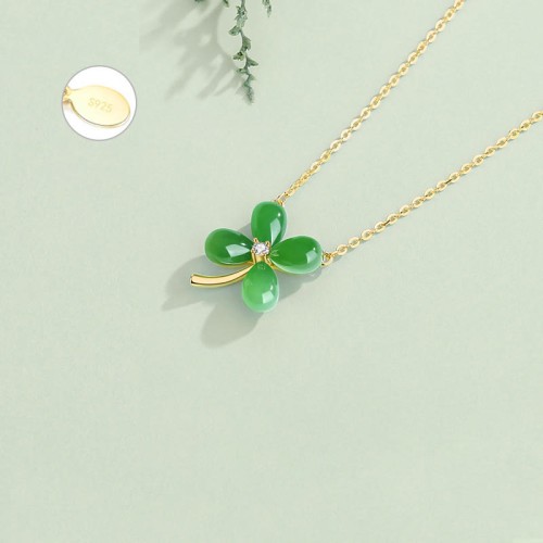 Jade Sterling Silver Four Leaf Clover Luck Necklace Jade Sterling Silver Four Leaf Clover Luck Necklace