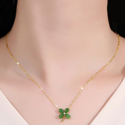 Jade Sterling Silver Four Leaf Clover Luck Necklace Jade Sterling Silver Four Leaf Clover Luck Necklace
