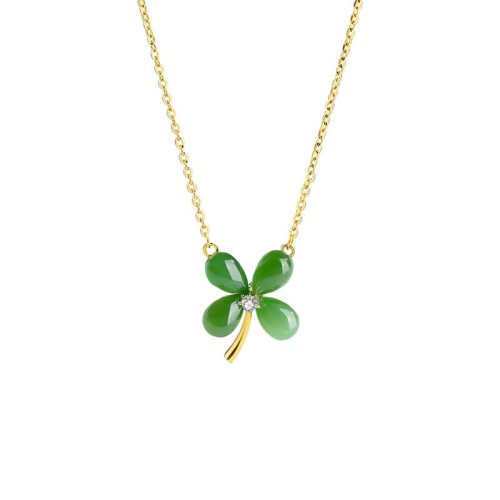 Jade Sterling Silver Four Leaf Clover Luck Necklace Jade Sterling Silver Four Leaf Clover Luck Necklace
