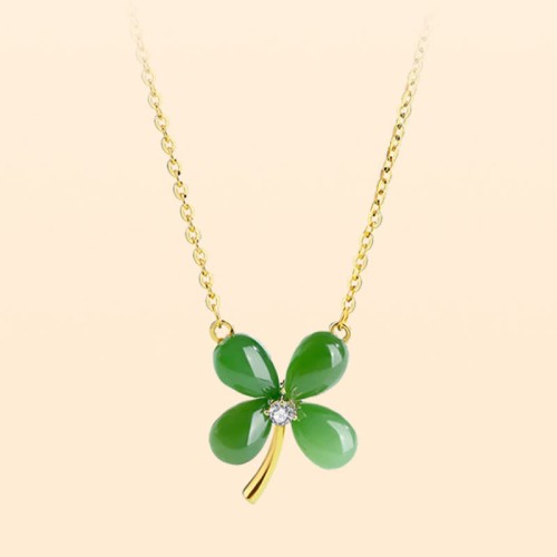 Jade Sterling Silver Four Leaf Clover Luck Necklace Jade Sterling Silver Four Leaf Clover Luck Necklace