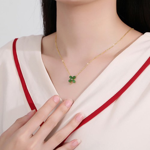Jade Sterling Silver Four Leaf Clover Luck Necklace Jade Sterling Silver Four Leaf Clover Luck Necklace