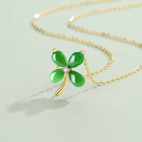 Jade Sterling Silver Four Leaf Clover Luck Necklace Jade Sterling Silver Four Leaf Clover Luck Necklace