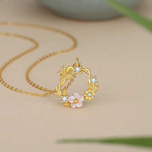 Sterling Silver Cubic Zirconia Shell Butterfly Blessing Necklace Sterling Silver Cubic Zirconia Shell Butterfly Blessing Necklace