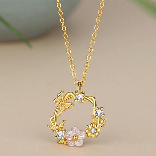 Sterling Silver Cubic Zirconia Shell Butterfly Blessing Necklace Sterling Silver Cubic Zirconia Shell Butterfly Blessing Necklace