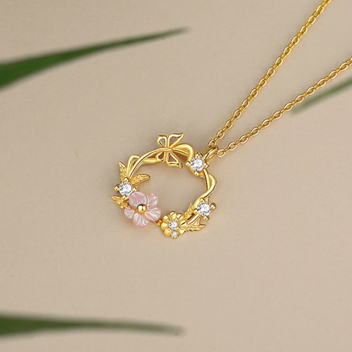 Sterling Silver Cubic Zirconia Shell Butterfly Blessing Necklace Sterling Silver Cubic Zirconia Shell Butterfly Blessing Necklace