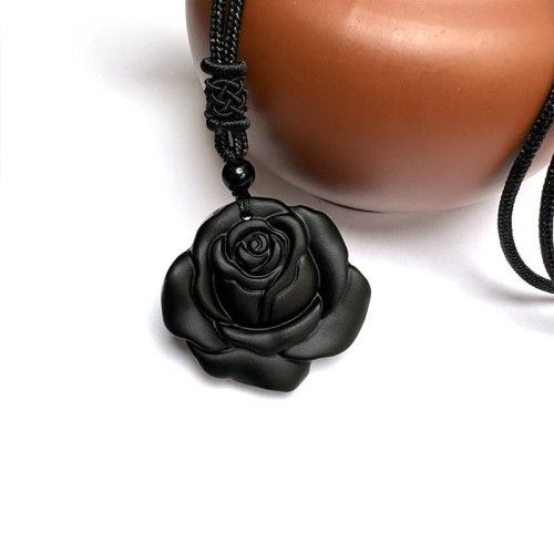 Black Obsidian Black Rose Purification Necklace Pendant