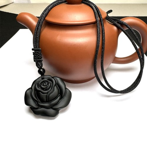 Black Obsidian Black Rose Purification Necklace Pendant