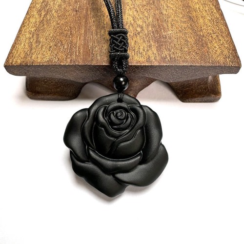 Black Obsidian Black Rose Purification Necklace Pendant