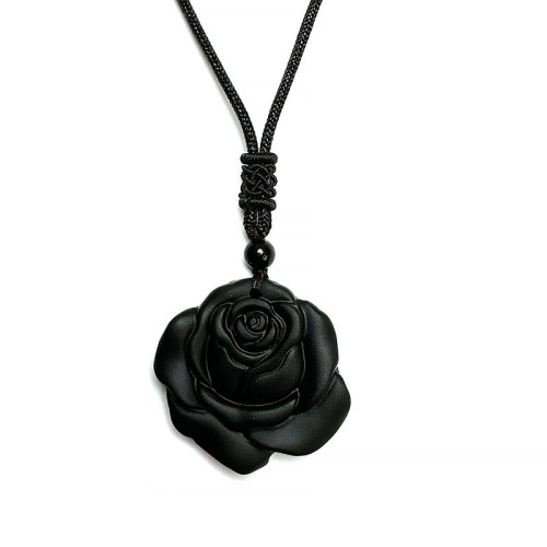 Black Obsidian Black Rose Purification Necklace Pendant