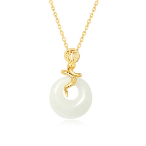 925 Silver Hetian Jade Snake Year Peace Buckle Necklace 925 Silver Hetian Jade Snake Year Peace Buckle Necklace