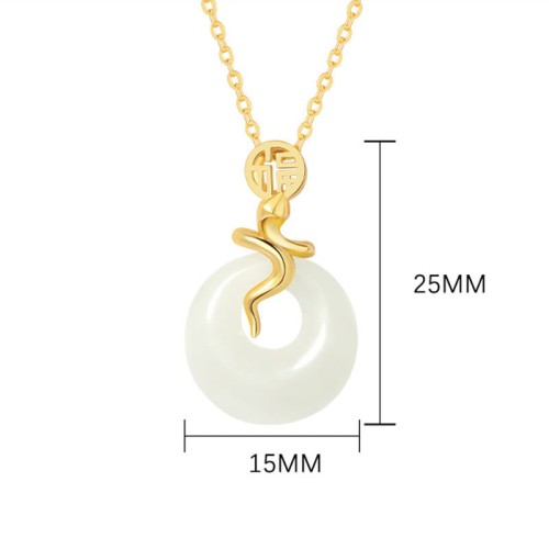 925 Silver Hetian Jade Snake Year Peace Buckle Necklace 925 Silver Hetian Jade Snake Year Peace Buckle Necklace