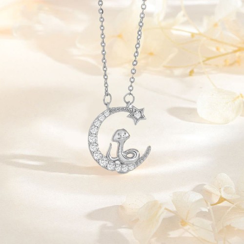 925 Silver Moon Snake Year Blessing Necklace 925 Silver Moon Snake Year Blessing Necklace