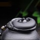 Black Obsidian PiXiu Oval Strength Necklace Pendant Black Obsidian PiXiu Oval Strength Necklace Pendant
