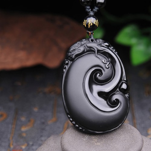Black Obsidian PiXiu Oval Strength Necklace Pendant Black Obsidian PiXiu Oval Strength Necklace Pendant