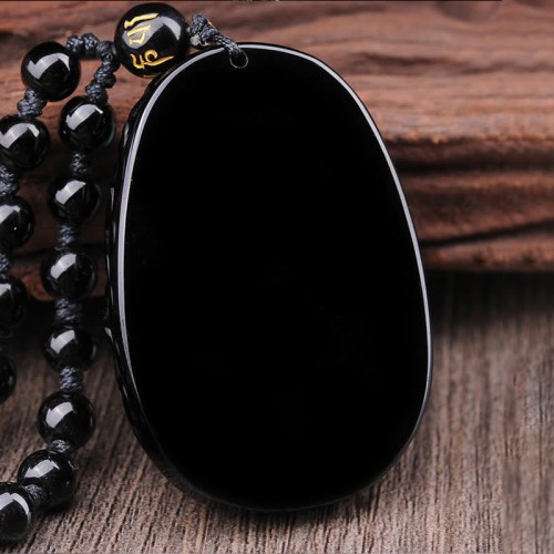 Black Obsidian PiXiu Oval Strength Necklace Pendant Black Obsidian PiXiu Oval Strength Necklace Pendant