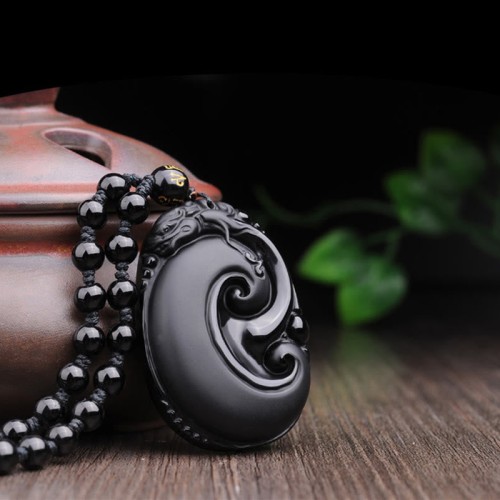 Black Obsidian PiXiu Oval Strength Necklace Pendant Black Obsidian PiXiu Oval Strength Necklace Pendant