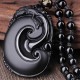 Black Obsidian PiXiu Oval Strength Necklace Pendant Black Obsidian PiXiu Oval Strength Necklace Pendant